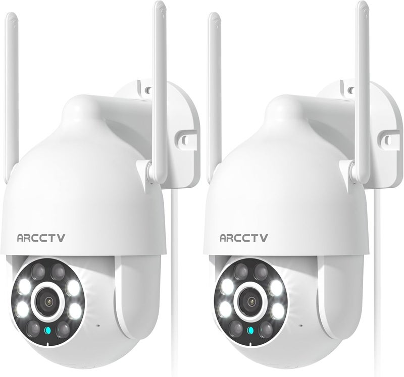 ARCCTV 2K Security Cameras Outdoor, 360°Pan-Tilt View 2.4G/5G WiFi Security Camera with Motion Tracking, Spotlight & Siren, 2-Way Audio, Full Color Night Vision, Waterproof (2 Pack) - Image 1